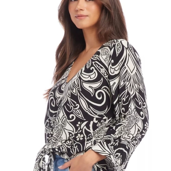 Karen Kane Blouson Sleeve Tie Front Top Blouse Women’s - Picture 3 of 6